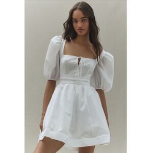 BHLDN Chloe White Jacquard Puff Sleeve‎ Bridal Mini Dress NWT Small